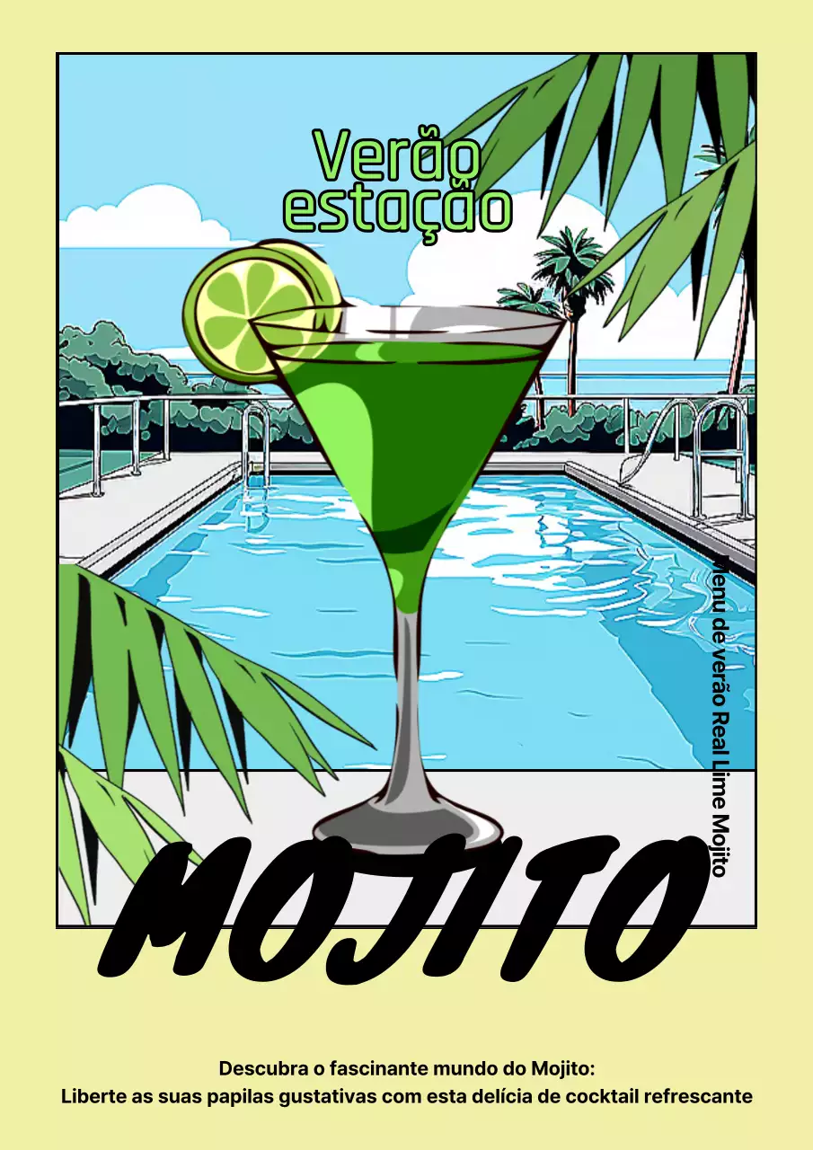 Conceito de desenho animado de cocktail de verão em azul claro e chartreuse