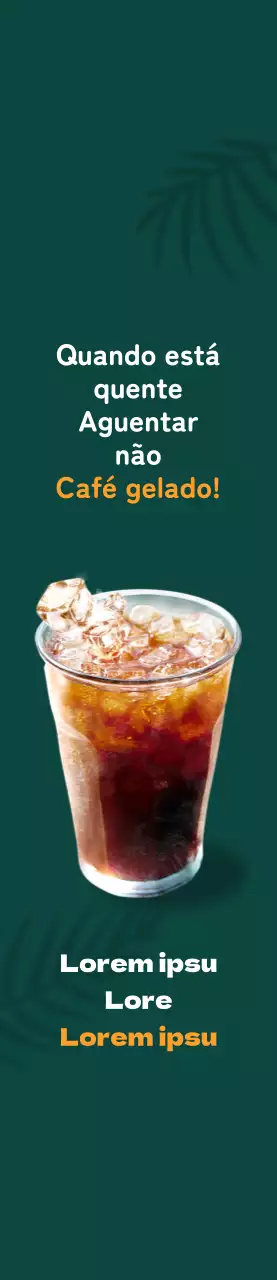 Café Americano gelado com sombra de palmeira sobre fundo verde
