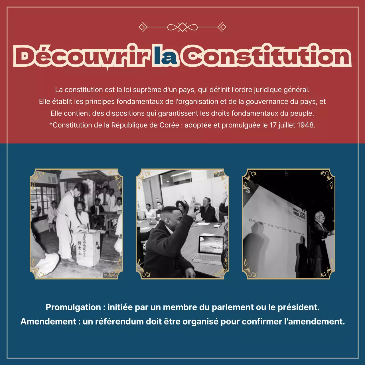 L'état du droit en rouge et bleu marine CardNews