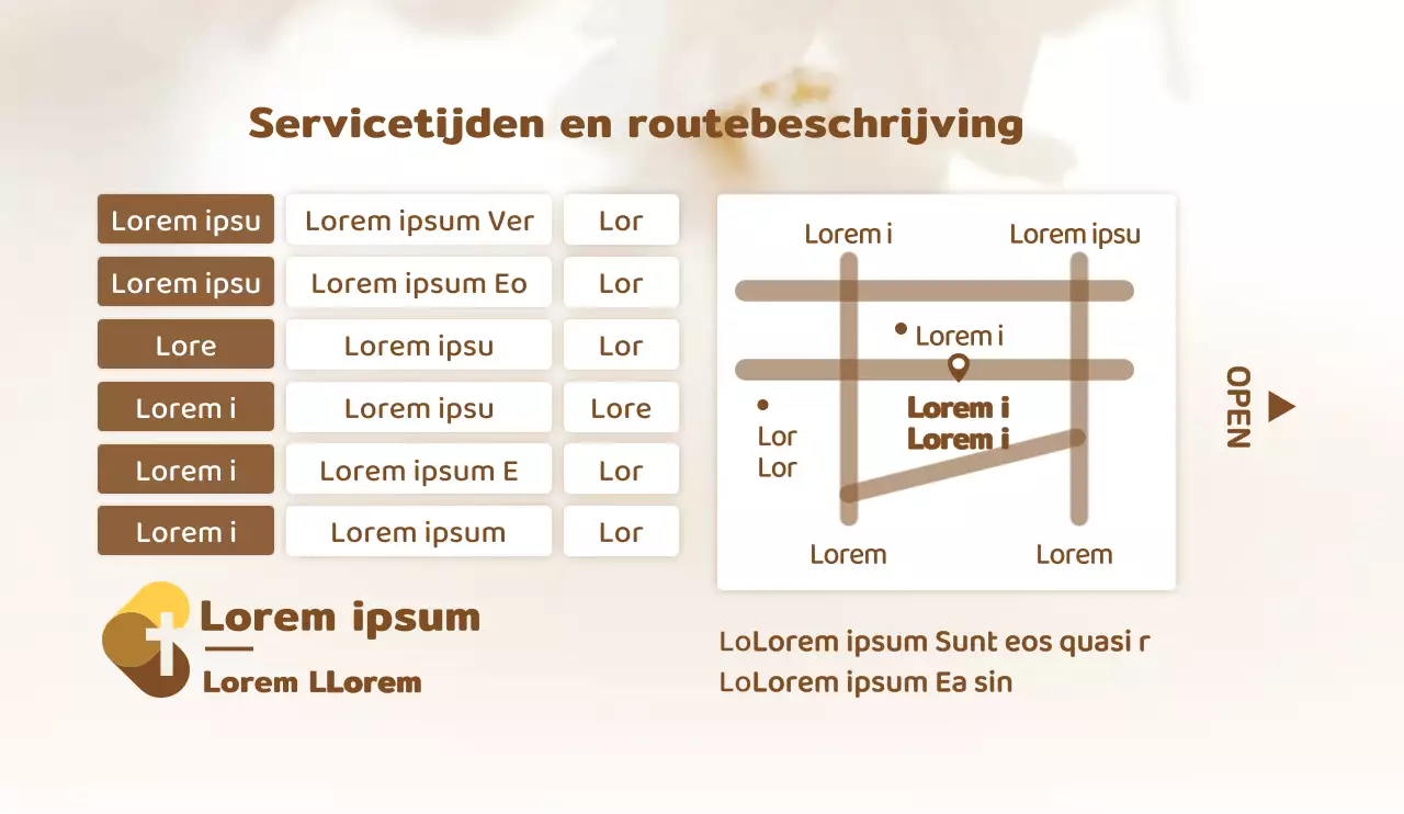 Eenvoudige stijl in wit en bruin voor kerkinformatie en promotie