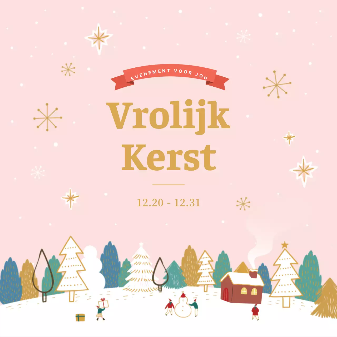 Kerstbanner in roze en geel