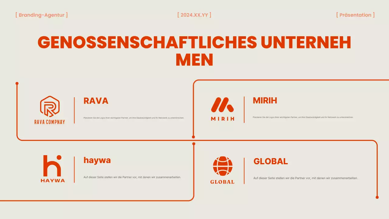 Eine orangefarbene und schicke Markenagentur