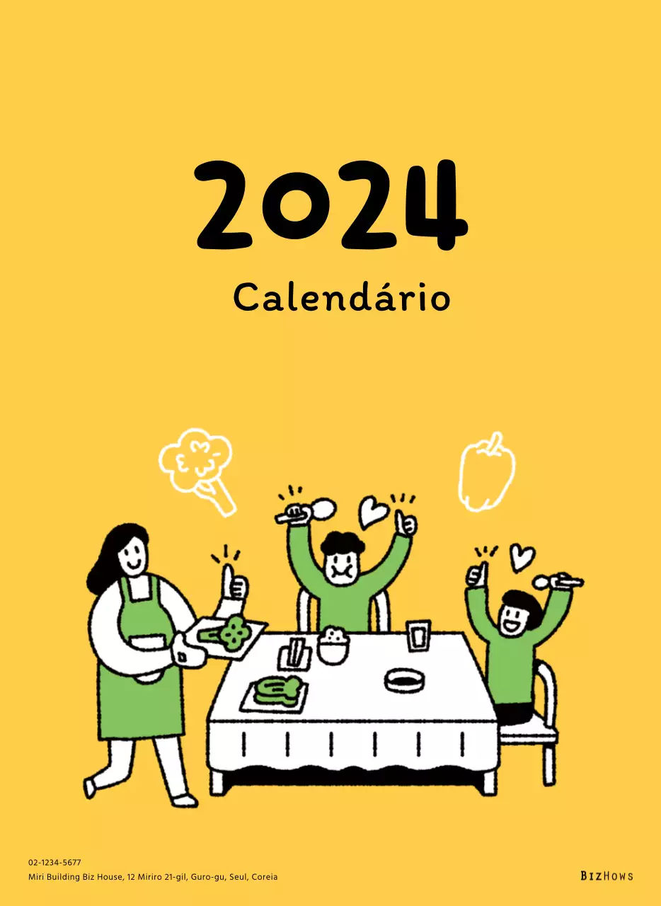 Calendário de Ano Novo com ilustrações giras