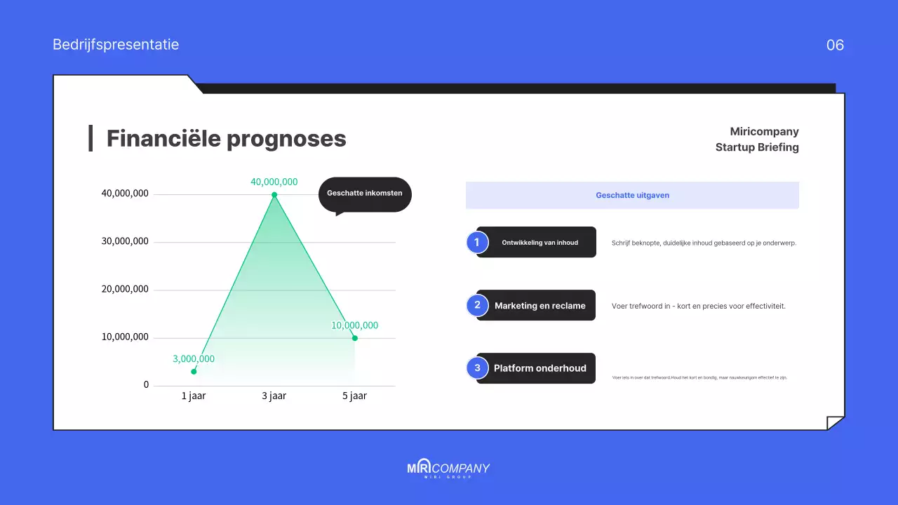 Een modern, blauw pitchdeck voor je startup