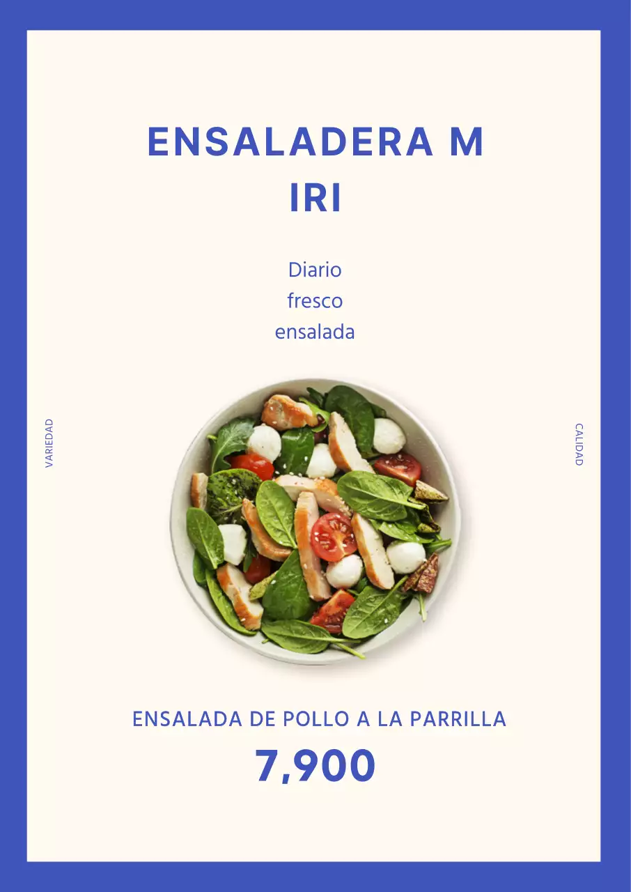 Cartel retrato de ensalada simple azul