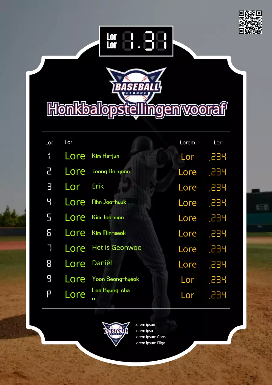 Startopstelling honkbal met een groen en geel reclamebordconcept