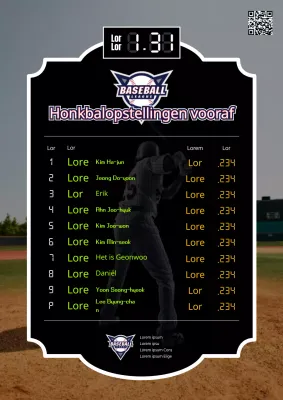 Startopstelling honkbal met een groen en geel reclamebordconcept