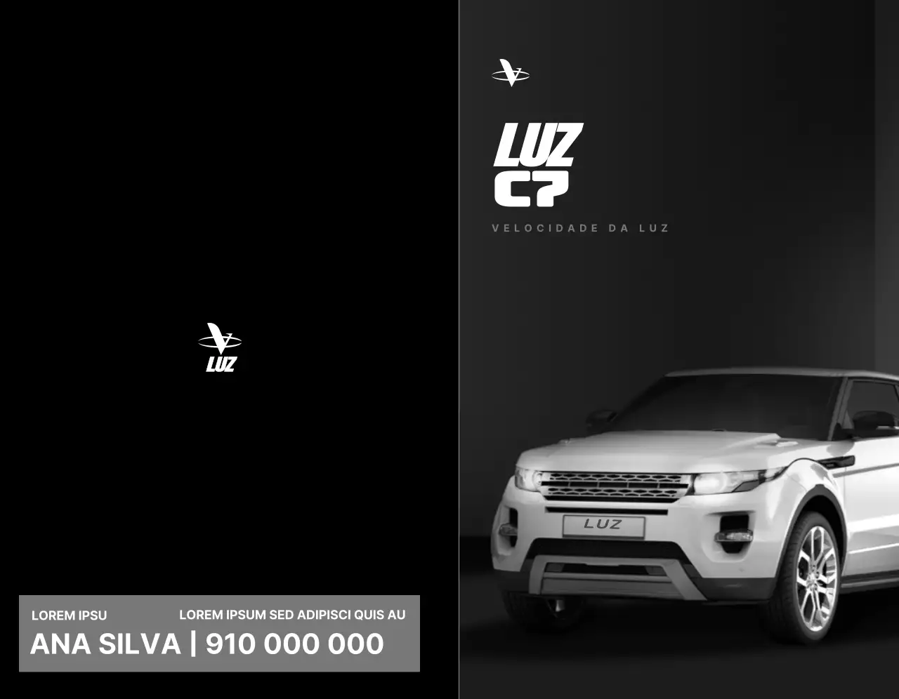 Promoção de um concessionário de automóveis com um design preto, simples e elegante com fotografias de automóveis
