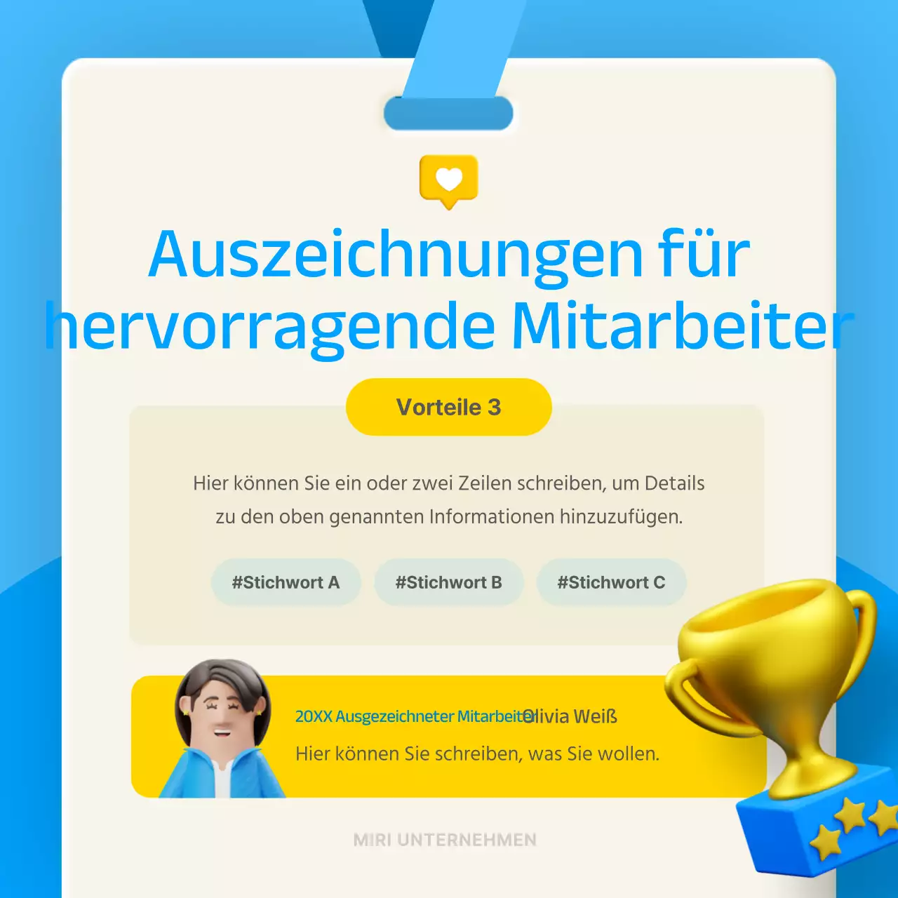 Stereoskopisches 3D-Konzept in Blau und Gelb zur Einführung von innerbetrieblichem Wohlbefinden