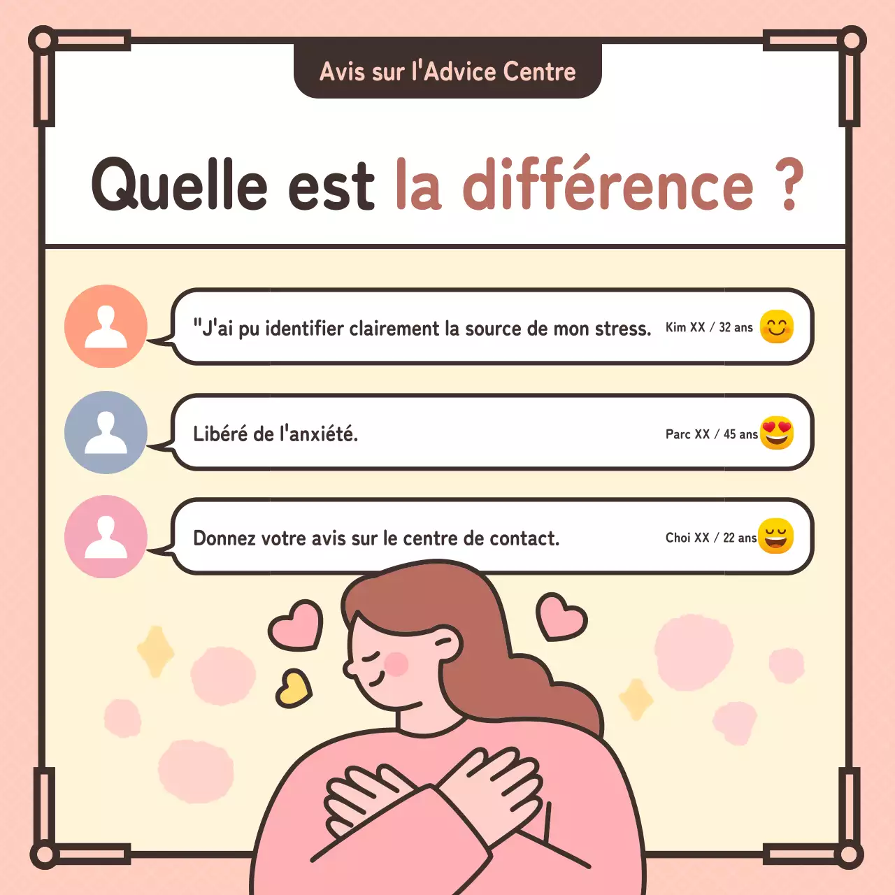 Illustration rose pastel faisant la promotion d'un centre de conseil psychologique