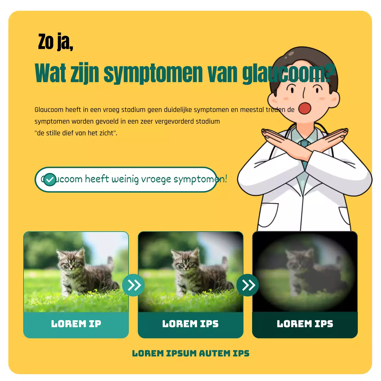 Glaucoom uitgelegd in een geel en groen illustratieconcept