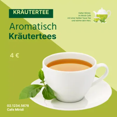 Bewerben Sie das Kräutertee-Menü Ihres Cafés mit Fotos und Illustrationen von Tee in Chartreuse