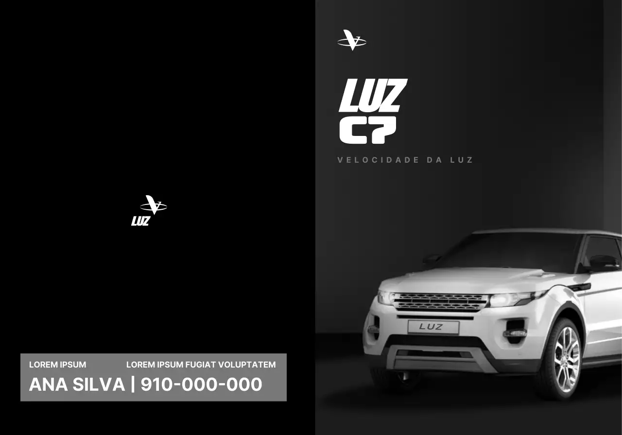 Promoção de um concessionário de automóveis com fotografias de carros pretos, simples e de design elegante