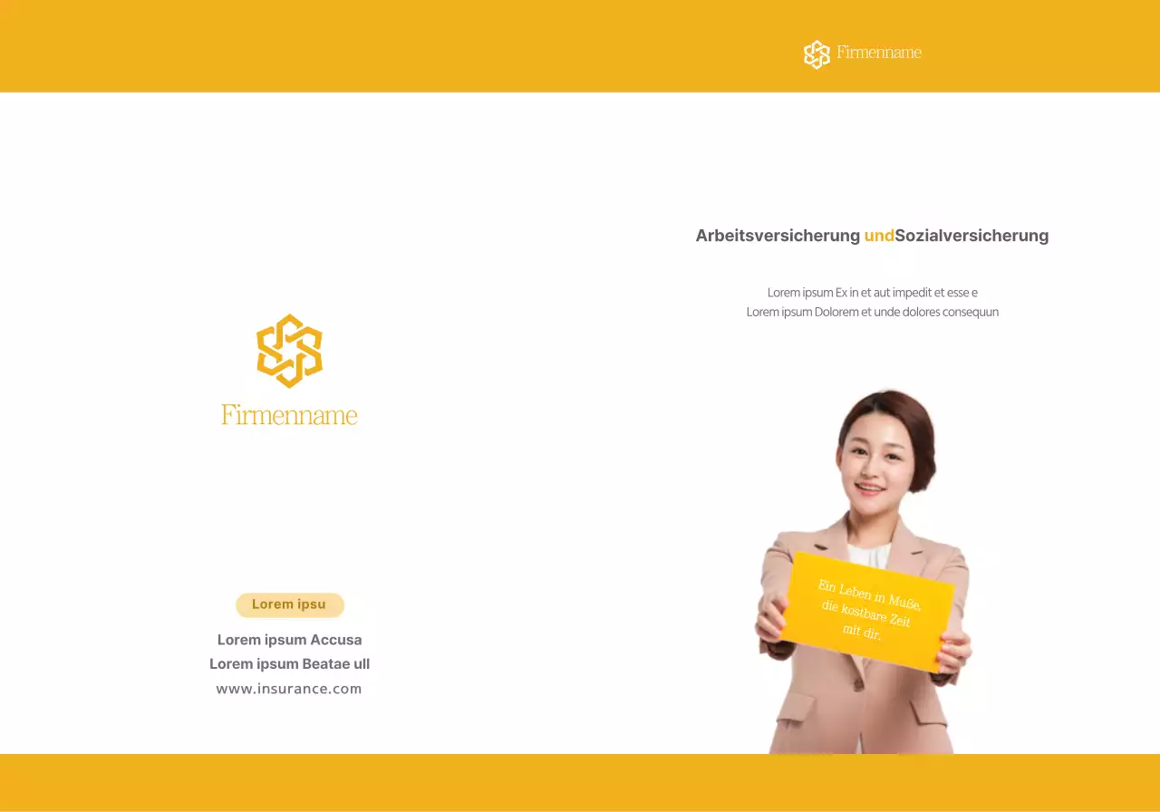 Ein einfacher gelber Text und ein Bild, die für das Sozialversicherungssystem werben.