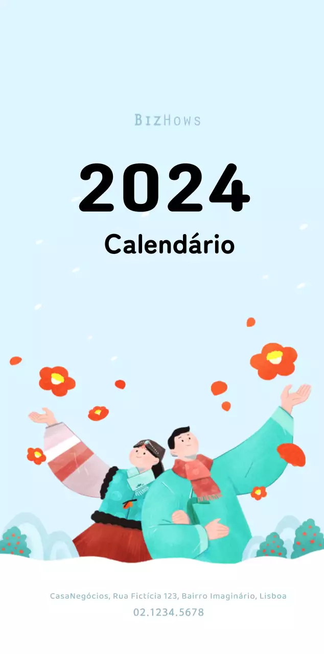 Um calendário de Ano Novo caloroso e ilustrado