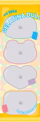 Un marco de fotos de cuatro colores con un bonito concepto de paquete de gelatina en amarillo y azul claro.