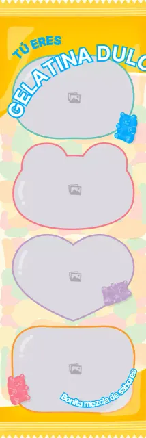 Un marco de fotos de cuatro colores con un bonito concepto de paquete de gelatina en amarillo y azul claro.