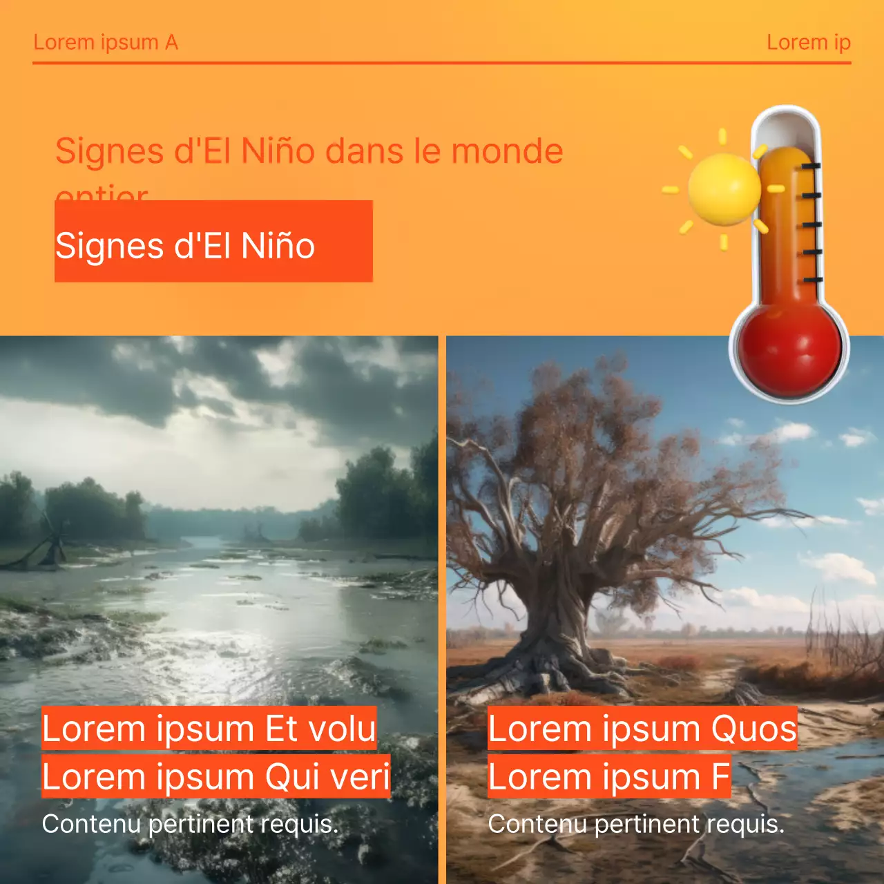 Histoire du changement climatique sur fond de dégradé orange et jaune et illustrations 3D