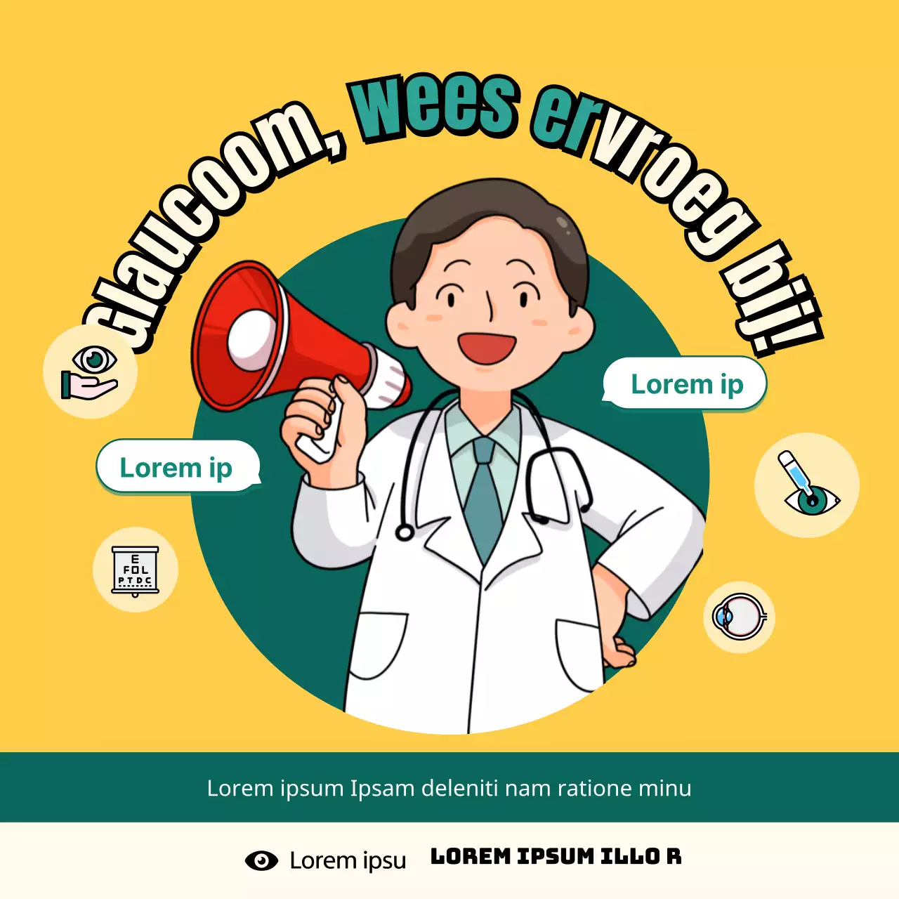 Glaucoom uitgelegd in een geel en groen illustratieconcept