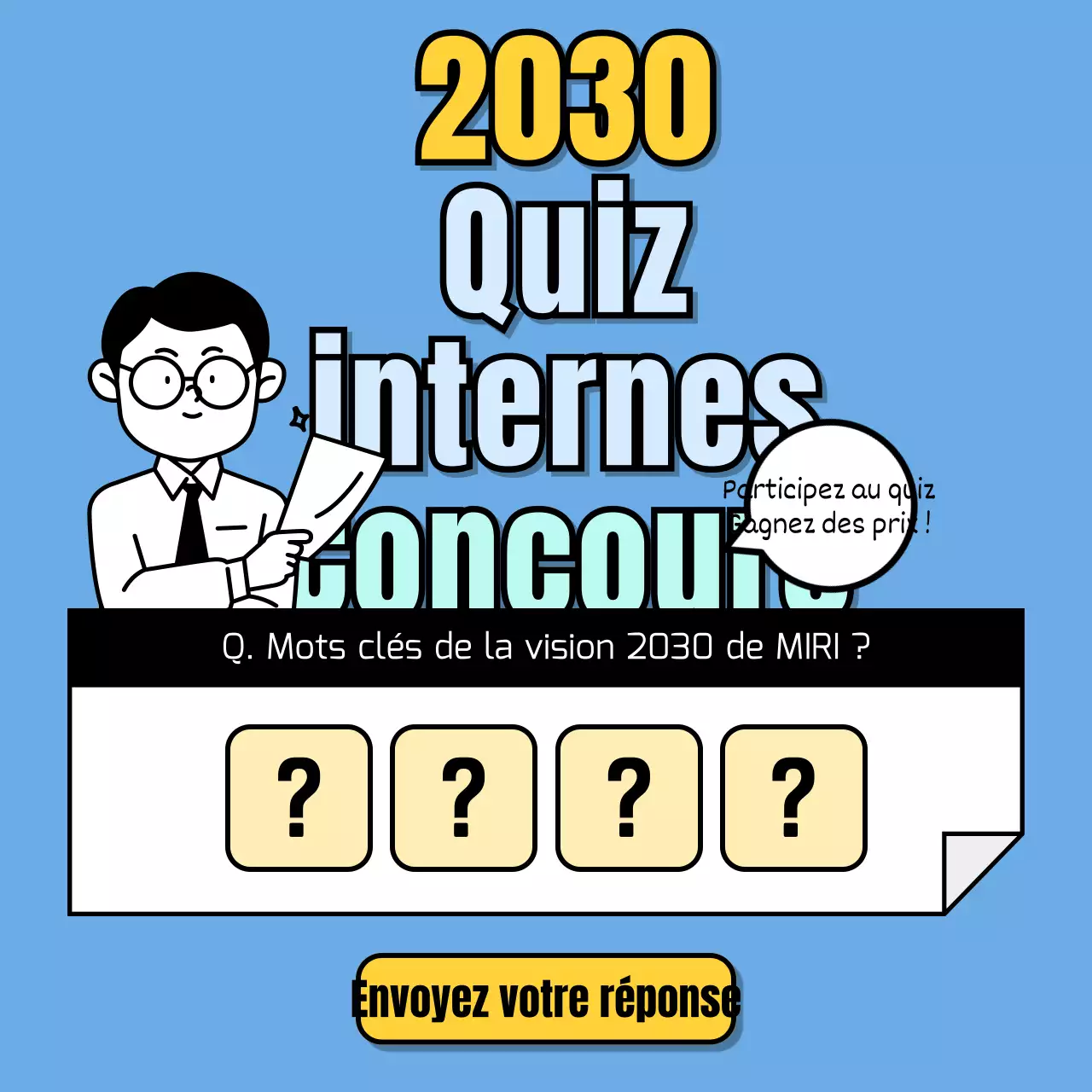 Un arrière-plan monochrome bleu et net pour un concours interne de questions-réponses.