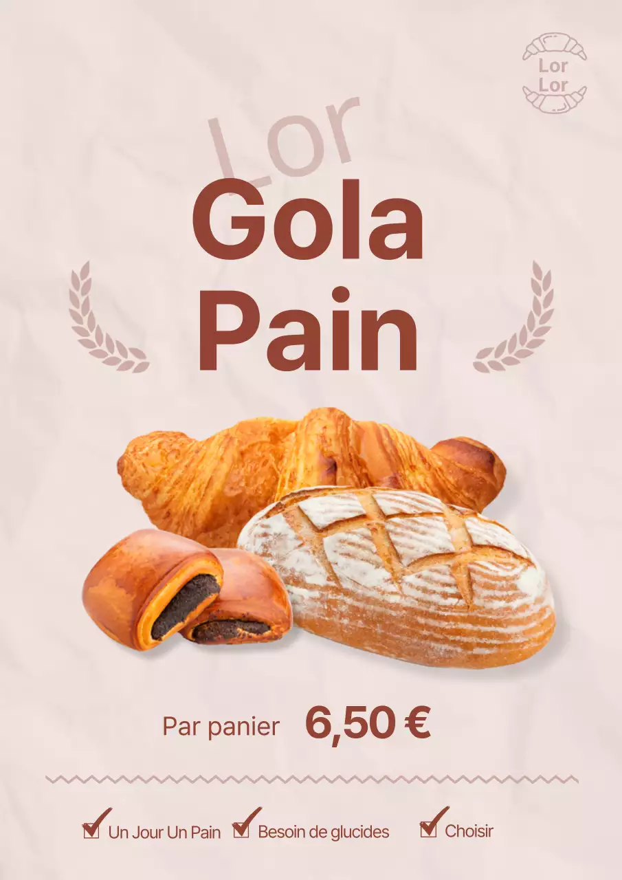 Affiche de boulangerie d'inspiration vintage avec un aspect de papier froissé