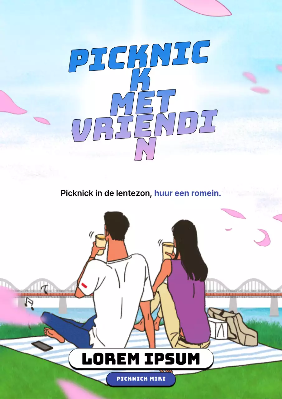 Promoot een blauw met roze geïllustreerde picknick