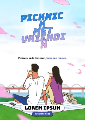 Promoot een blauw met roze geïllustreerde picknick