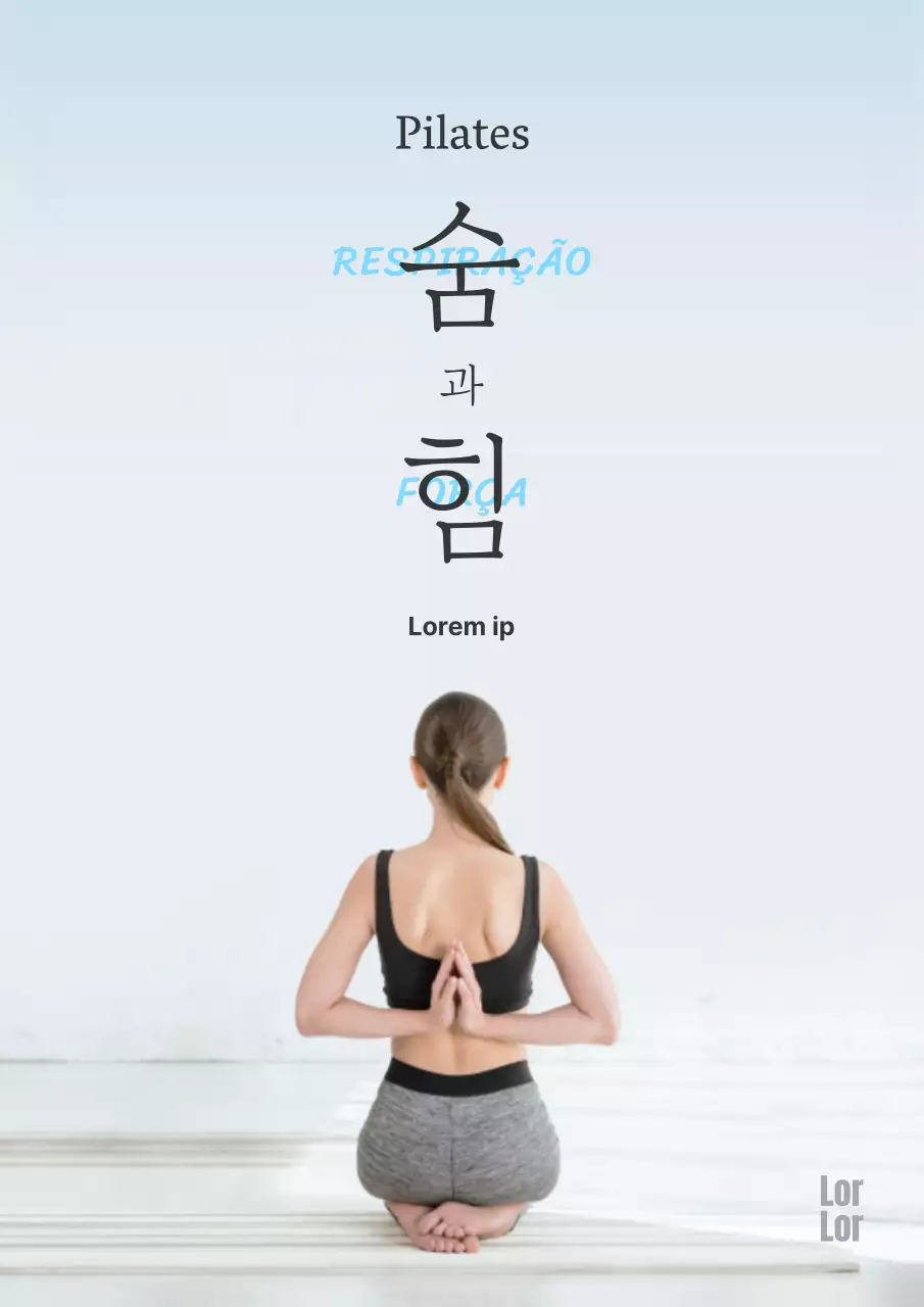 Instruções de exercício com uma vista de costas de uma mulher a fazer Pilates contra um fundo de estúdio cinzento-azul.
