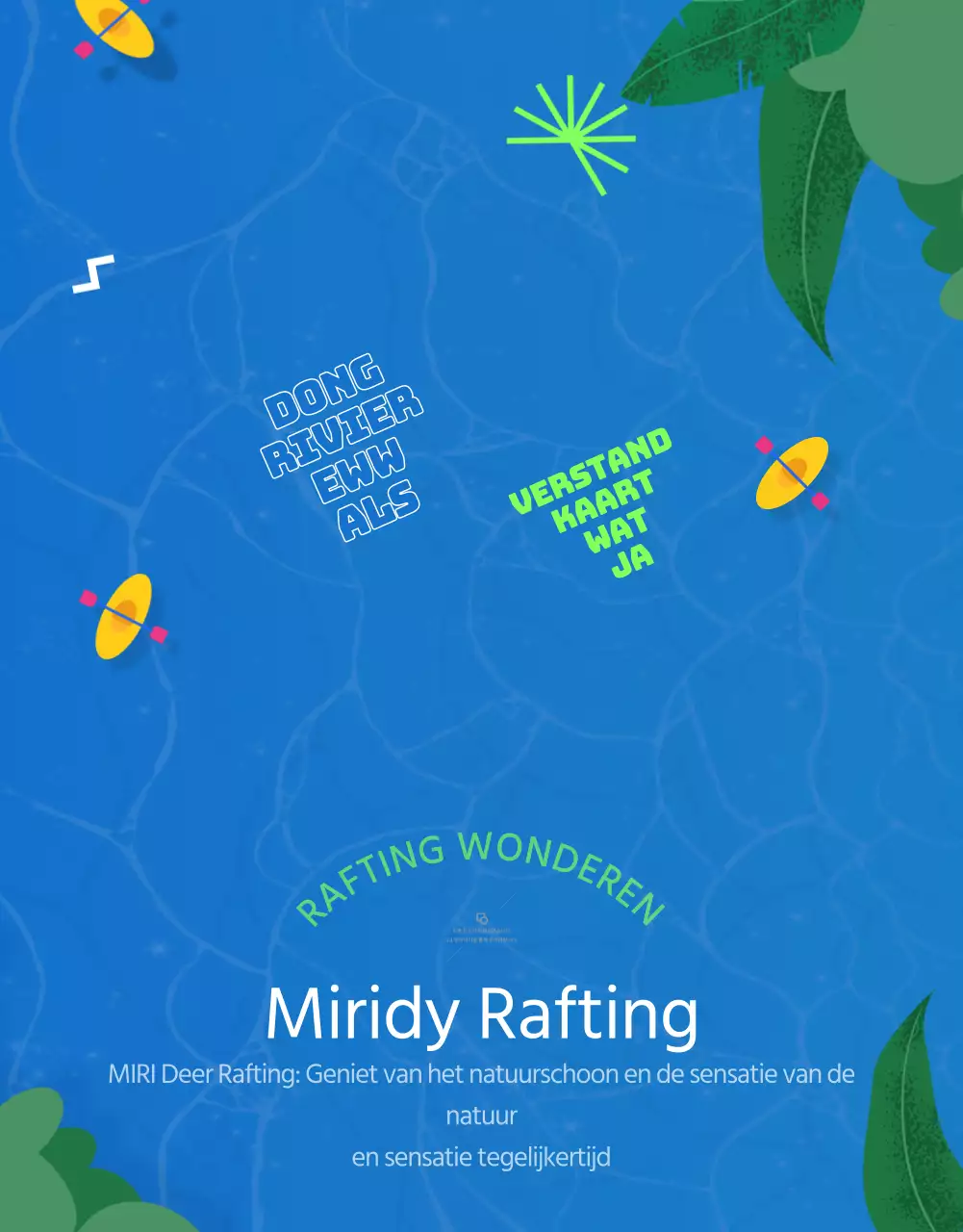 Coole raftingbedrijven met blauwe en groene Donggang-illustraties