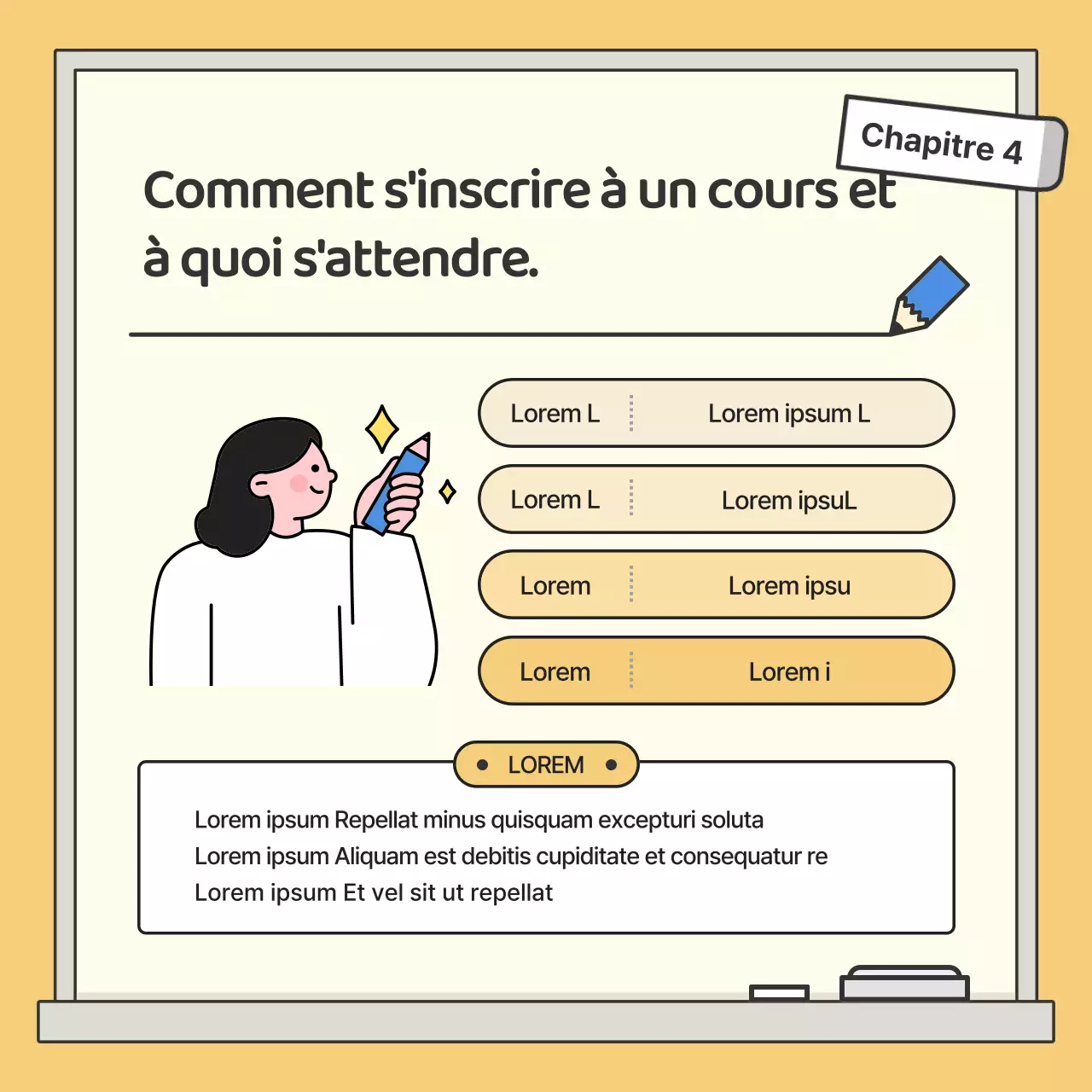 Conférence sur les sciences humaines avec illustration d'un tableau noir jaune et bleu pour les étudiants