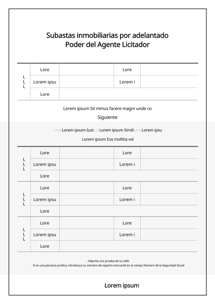 Poder para agente licitador para subasta de inmuebles en gris destacando