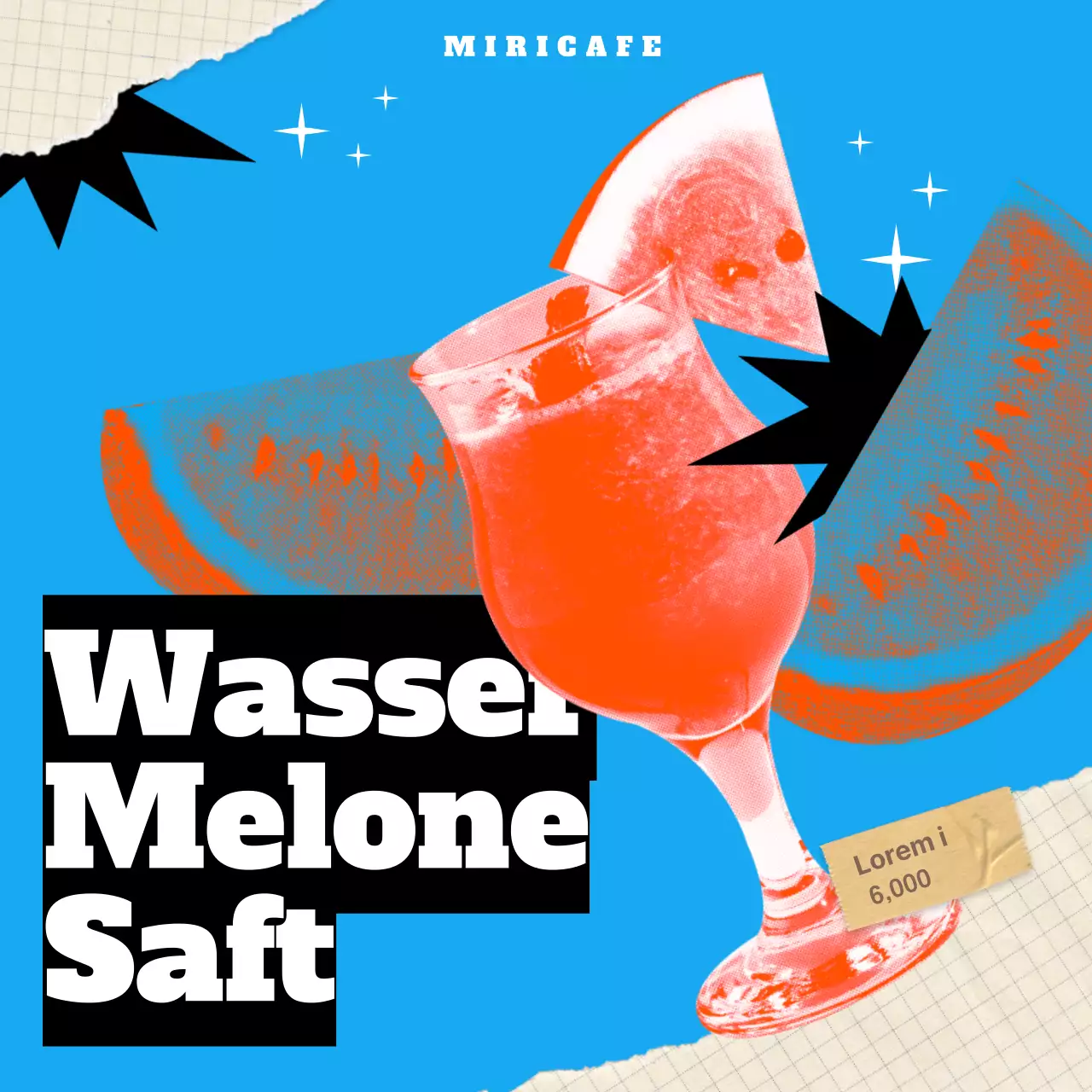 Hellblaue kitschige Collage Pop Art Wassermelonensaft