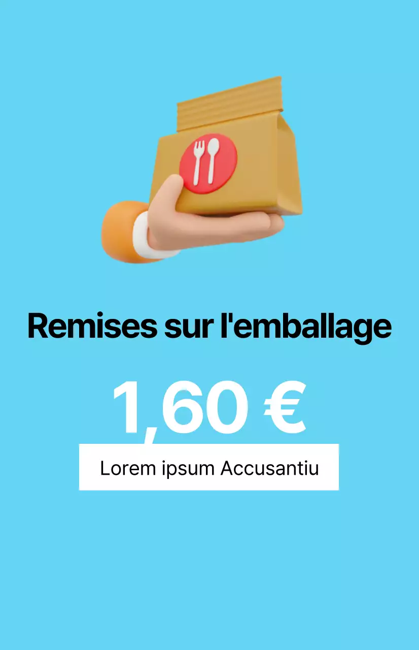 Une promotion de réduction propre avec une image à emporter sur un fond bleu clair.