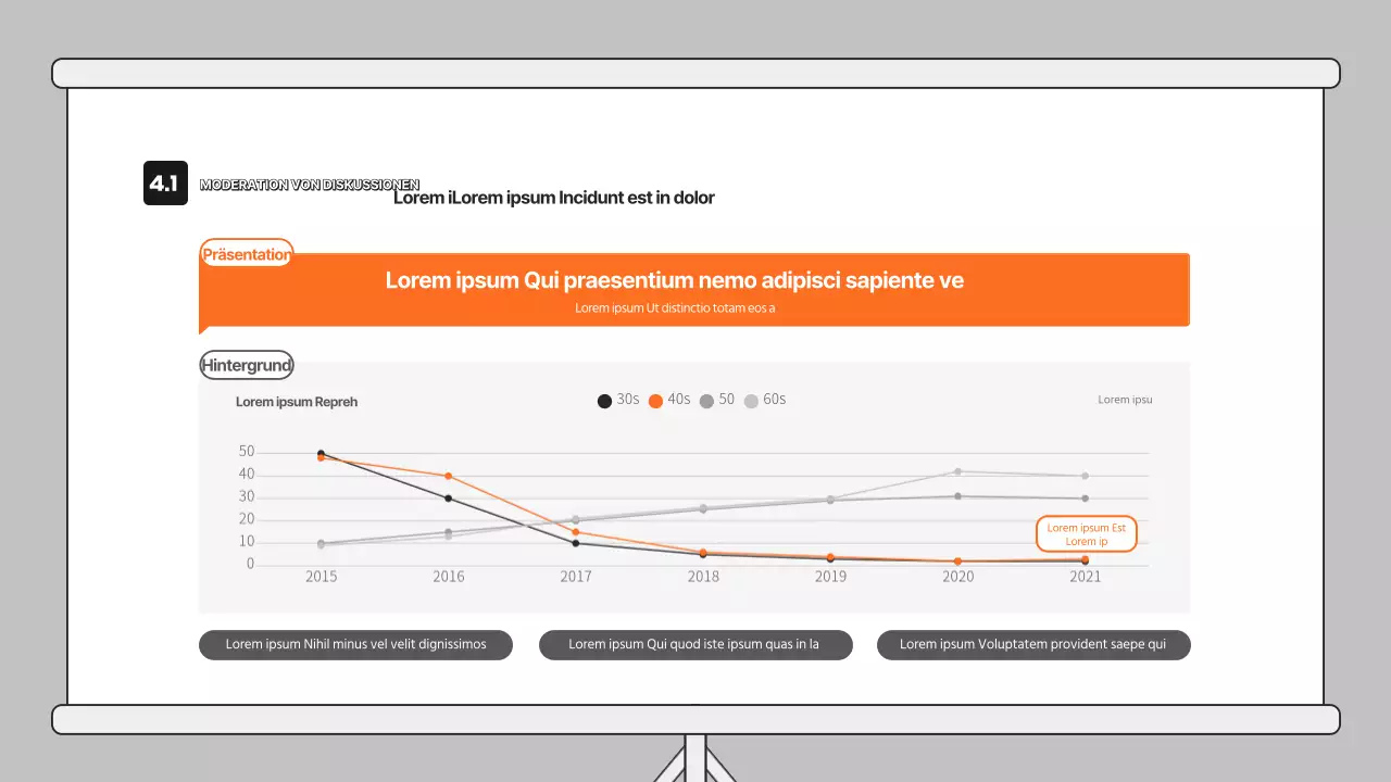 Diskussionspräsentation mit orangefarbener Illustration