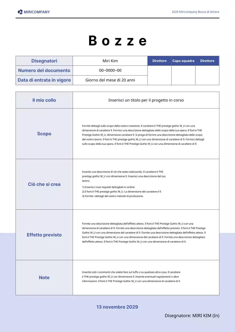 Blu, bozze del modello predefinito