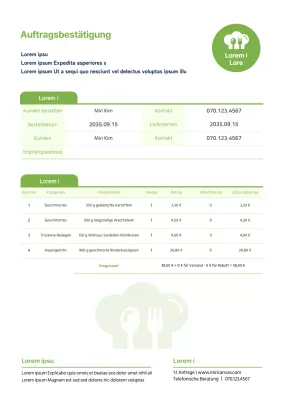 Auftragsbestätigung des Beilagenmarktes in Chartreusefarben