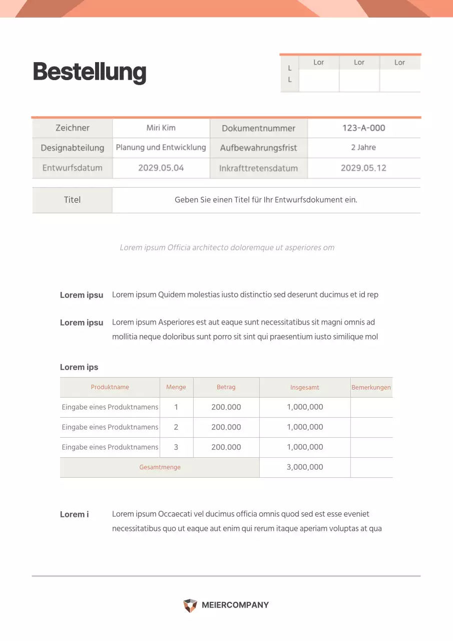 Eine orange-beige Absichtserklärung mit einem normalen Konzept