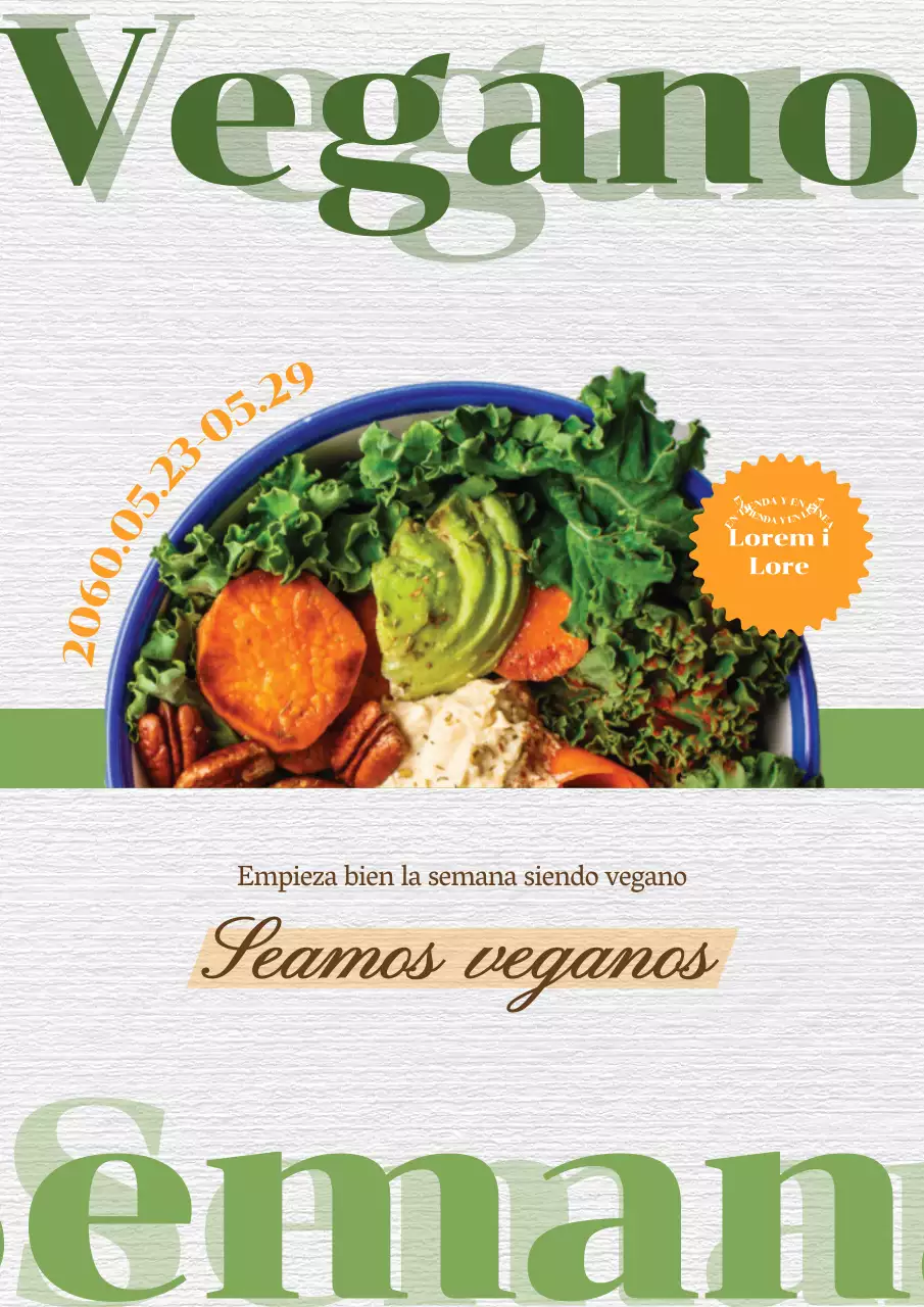 Promocione una venta de ensaladas veganas frescas con textura de papel y verdes