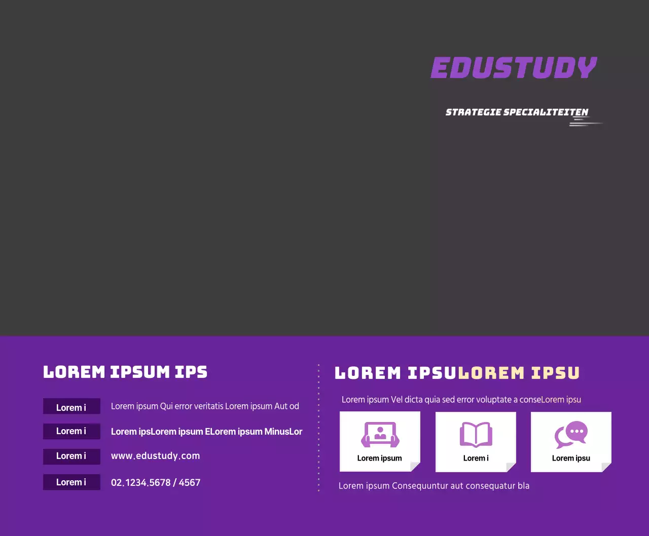 Een eenvoudige conceptstudie in paars en zwart voor informatieve en promotionele doeleinden.