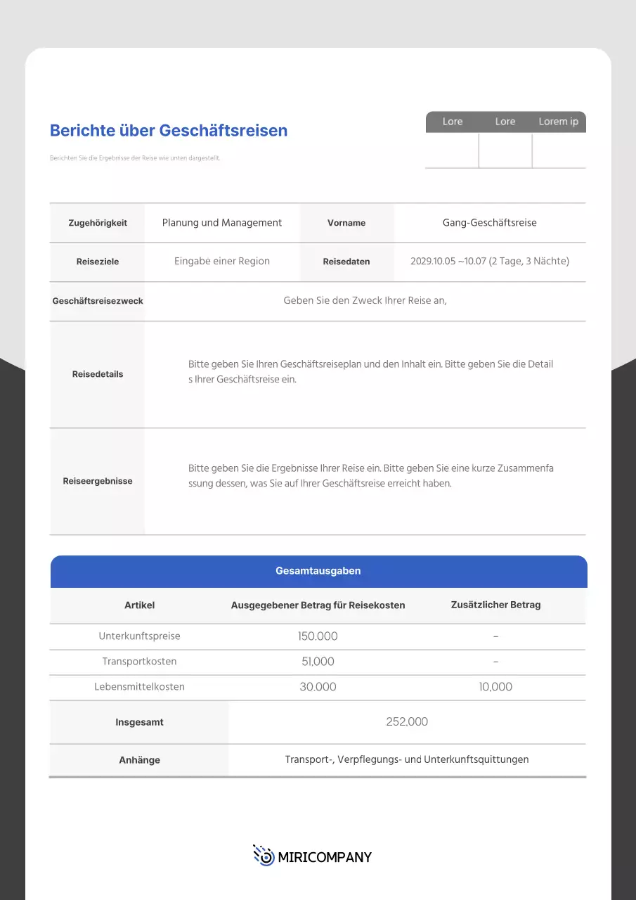 Geschäftsreiseberichte in Blau und Grau
