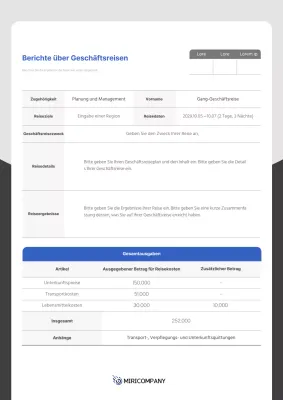 Geschäftsreiseberichte in Blau und Grau