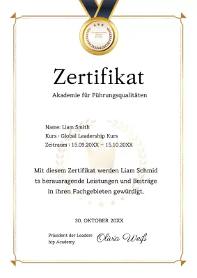 Leadership Academy Zertifikat Ausbildung Business Listing Dokument Vorlage