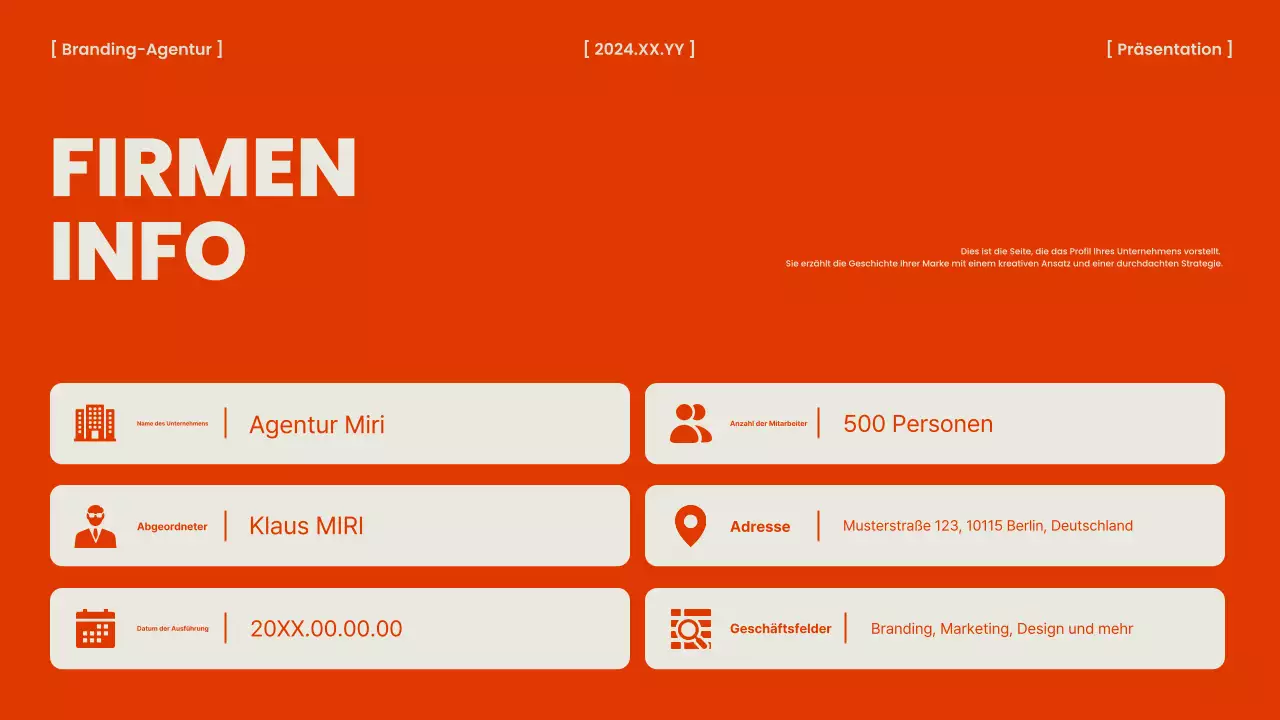 Eine orangefarbene und schicke Markenagentur