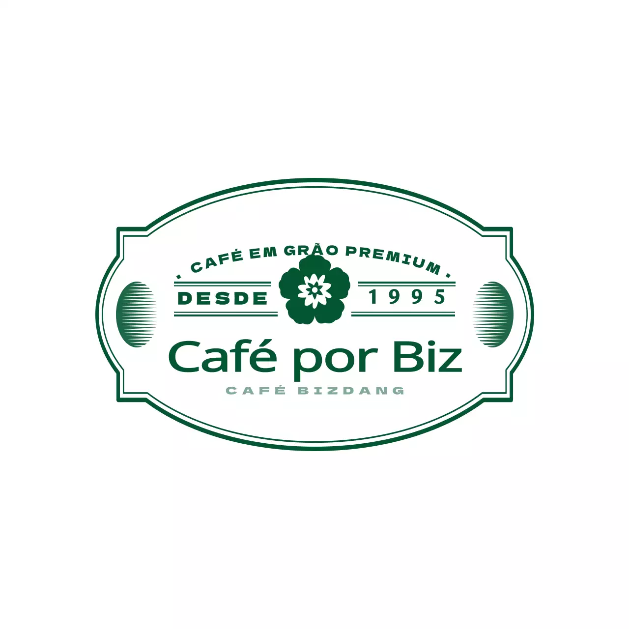 Logótipo simples e emotivo do emblema de um café em verde escuro e branco