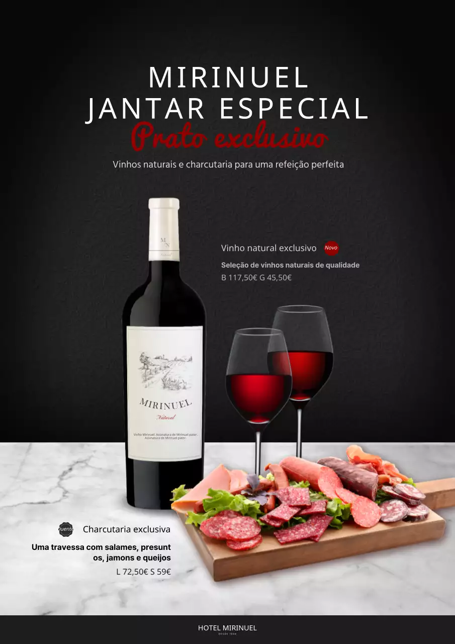 Promover uma carta de vinhos de um hotel de luxo a preto e branco