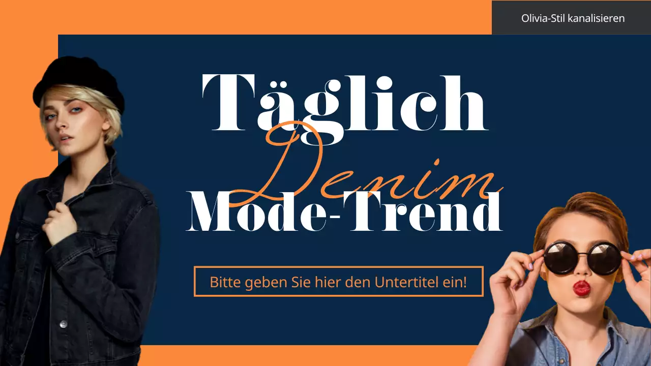 Denim-Outfit-Kombinationen passend zu Ihren persönlichen Farben in einem lebendigen Konzept aus Marine und Orange