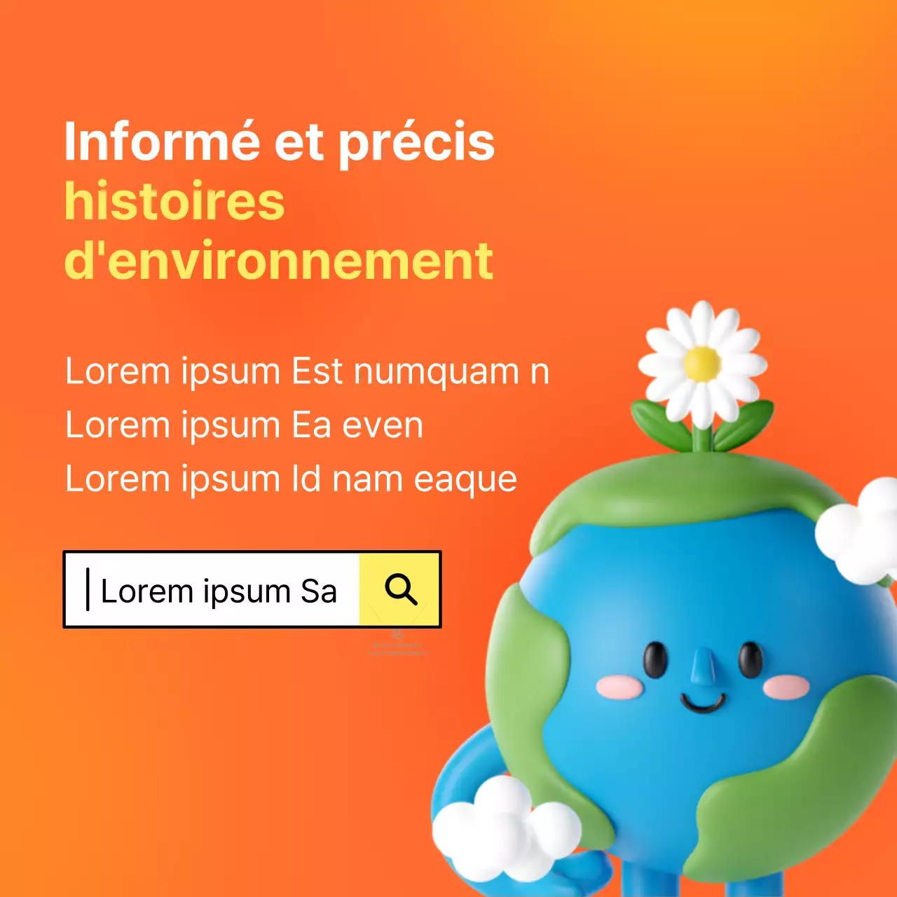 Histoire du changement climatique sur fond de dégradé orange et jaune et illustrations 3D