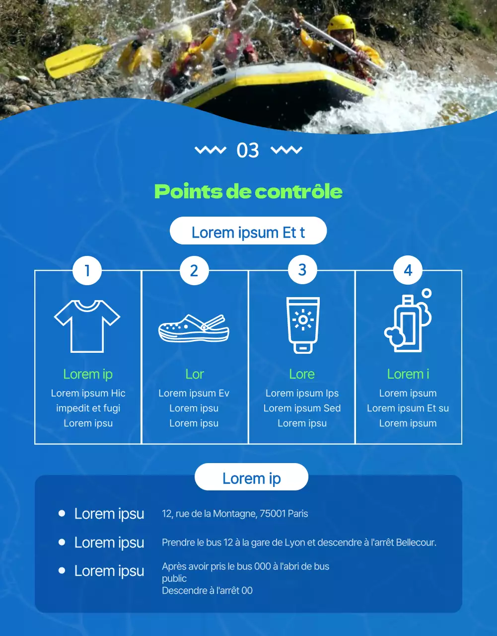 Des entreprises de rafting sympas avec des illustrations bleues et vertes de Donggang