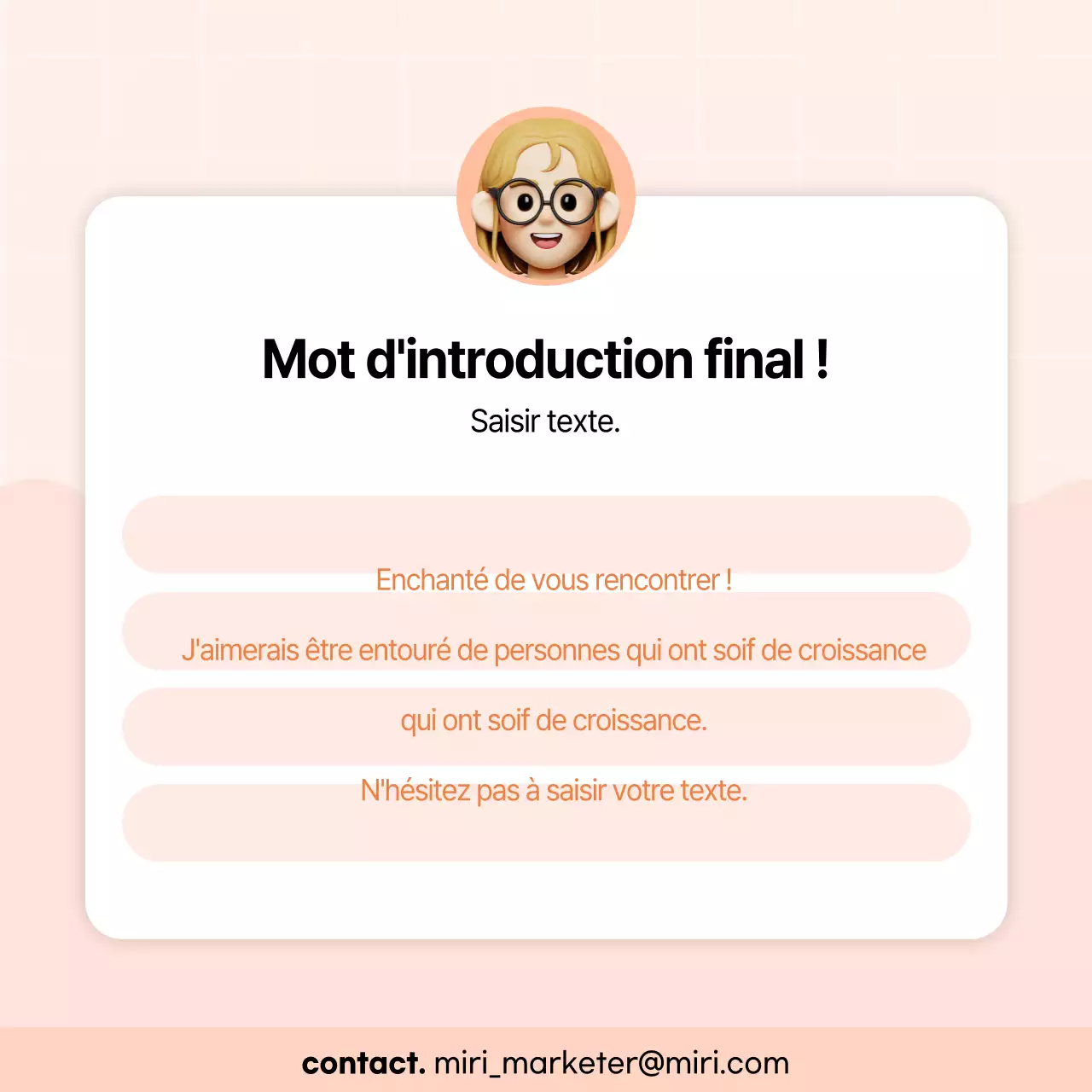 Bio de profil de média social kitsch en orange et rose