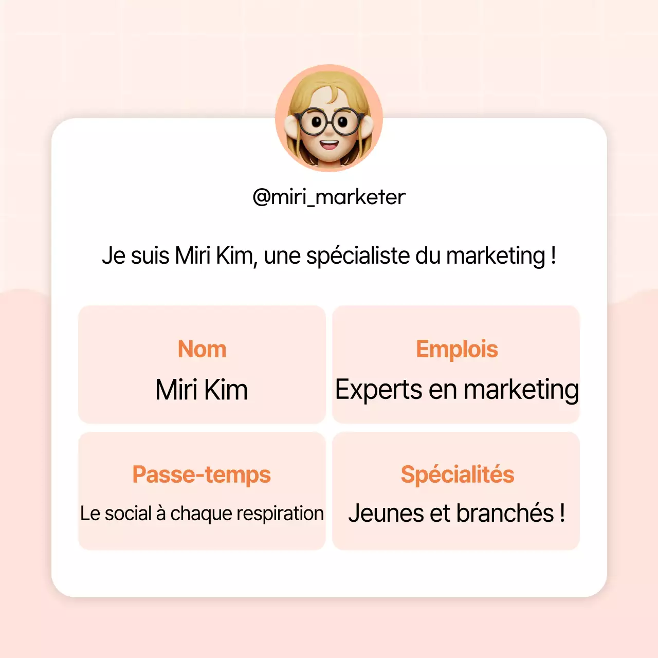 Bio de profil de média social kitsch en orange et rose